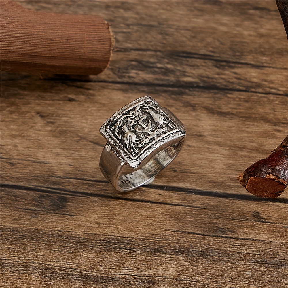 Bohemian Bird Flower Pattern Men's Ring